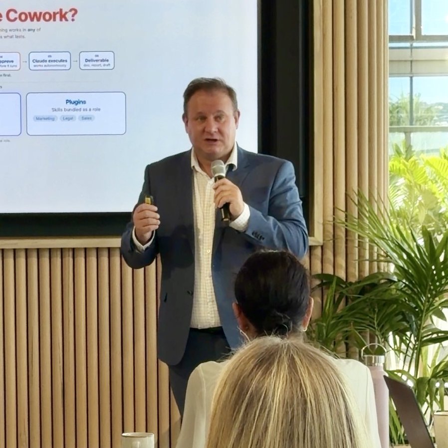 Bart Puszko, Founder of Blue Seas AI, presenting an AI workshop to business leaders