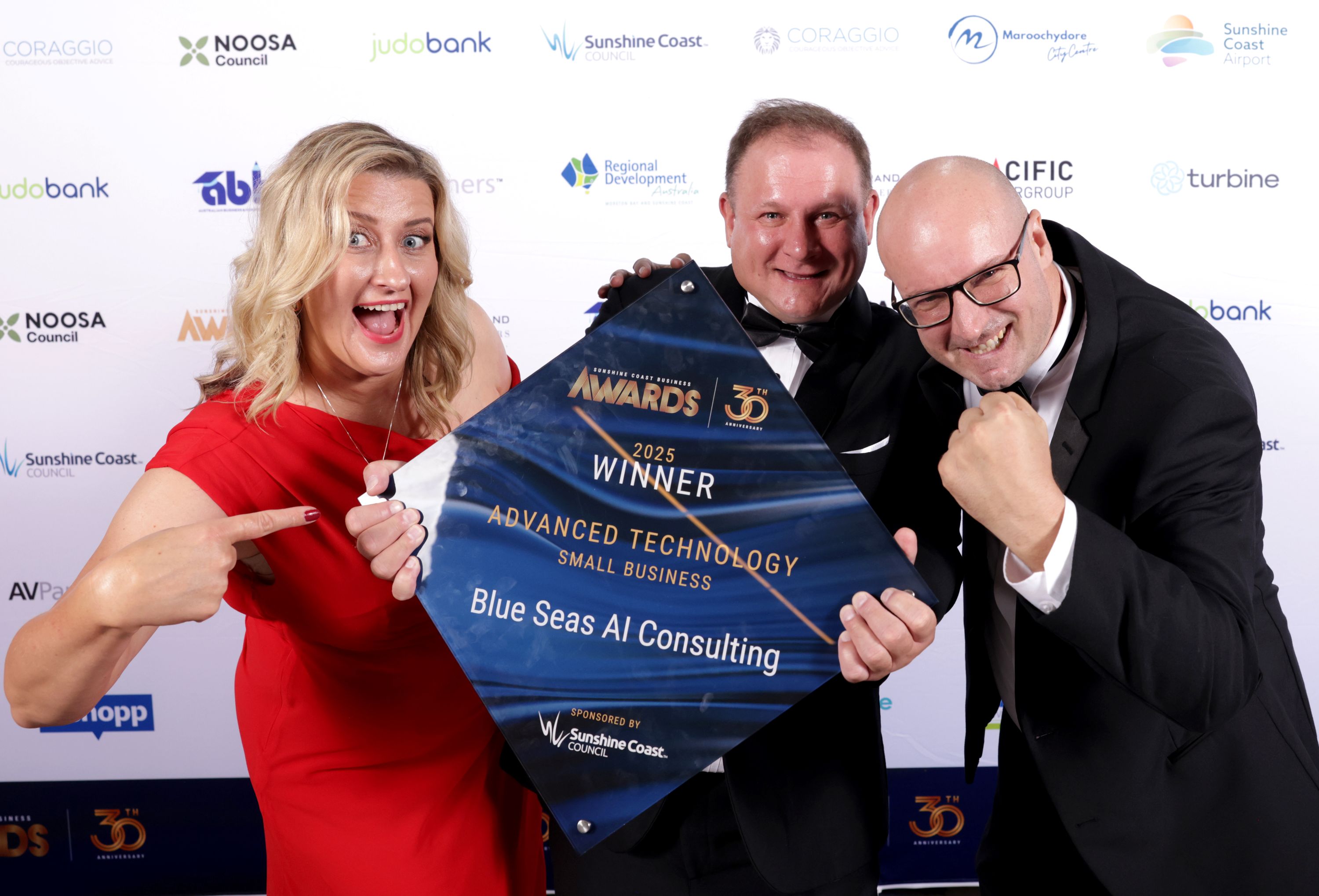 Blue Seas AI team celebrating award win